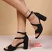 European And American Style Suede Chunky Heel Sandals Women, One-strap Buckle Hollow High Heels, Large Size 43_vogvips.com