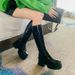 Elastic Slim Square Toe Platform Thick Sole Chunky Heel Side Zipper Over-the-Knee Long Patent Leather Red High Boots_vogvips.com