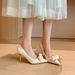 Plus-size, Wide-fit High-heeled For Women, Stiletto Heels, 2025 Floral Wedding Pointed-toe Bridal Shallow-cut Single_vogvips.com
