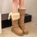 Fur Integrated Snow Boots Women's New Tall Tube Can Be Folded Over Two Wear Thickened Warm Cotton Shoes Medium Boots_vogvips.com