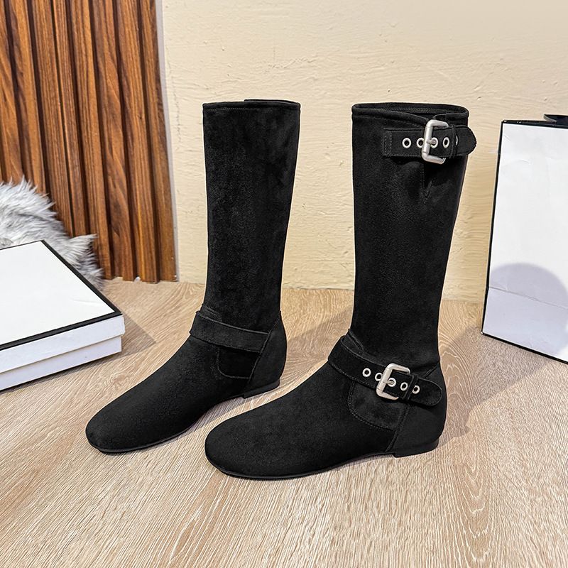 Western Cowboy For Women, Round Toe, Petite, Over-the-Knee, Slim Long Boots, Hidden Wedge, Suede High Tube, Slouch Boots_vogvips.com