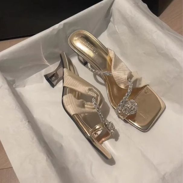 French Style Stunning Sandals For Women Summer Outdoor Wear Internet Celebrity Pigeon Egg Rhinestone Match Skirt Hi_vogvips.com