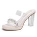 MTX Transparent Heels For Women, Summer New Waterproof Platform One-Strap Super High Slippers, Crystal Chunky Heel Women's_vogvips.com