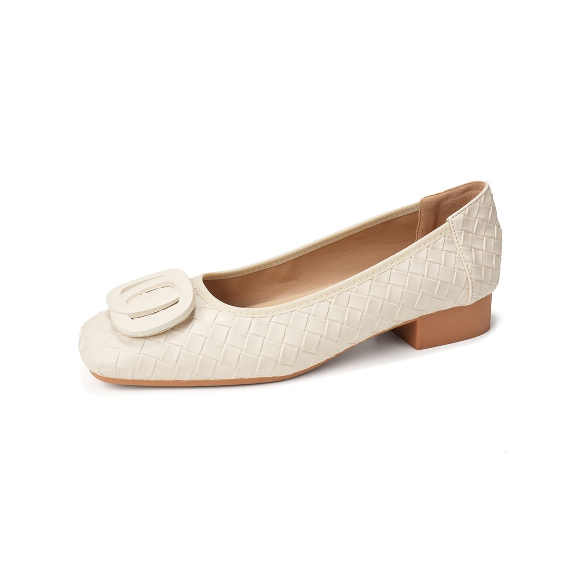French Light Mouth Single Shoes Women's Thick Heel With Skirt Square Head One Pedal Woven Grandma Shoes_vogvips.com