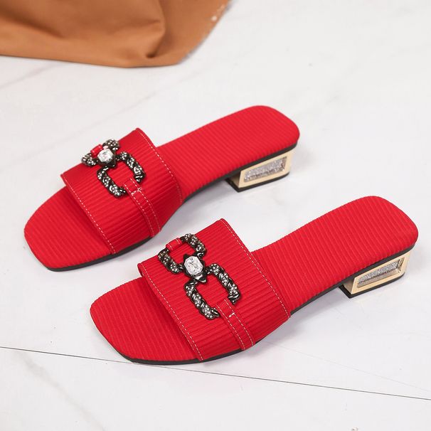 plus Size Low Heel Rhinestone Slip On Sandals For Women Summer New Style Outdoor Wear_vogvips.com