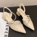 Rhinestone Women S Single New Pointed Toe Sandals Mid Heel Four Season One Word Strap Lady High Heeled Shoes Trend_vogvips.com