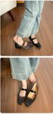 Silk Square Head Single Shoes Women's Shallow Mouth Medium Thick Heel French Mary Jane Temperament Commuter Women's Shoes_vogvips.com