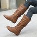 Women's Knee High Boots Round Toe Stacked Fold Flat Heel Western Riding Boots Winter Fashion Light Luxury Comfort Slouch High Riding Boots_vogvips.com