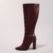 Women's Lace-Up Burgundy Knee-High Sexy Pointed Toe Back Zipper Chunky Heel Long Boots European And American Style_vogvips.com