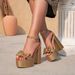 Women's Thick-Soled Gold Waterproof Platform Fashion Party Bow Decoration Buckle High Heel Sandals Cross-Border_vogvips.com