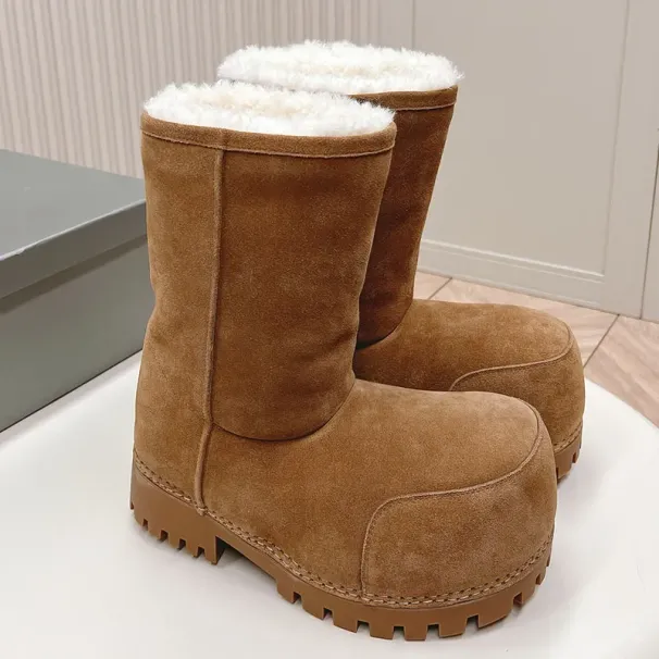 Women Designer Thickening Warmth Alaska Bootie Brand Men Exaggerated Proportions Calfskin Fur Short Big Toe Boots Size_vogvips.com