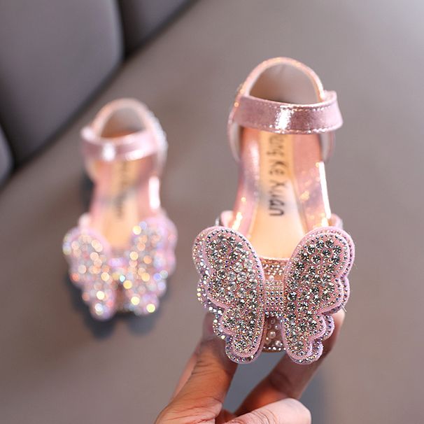 Girls Little Big Children Baotou Rhinestone Princess Dance Shoes Show Shoes Butterfly Pearl_vogvips.com