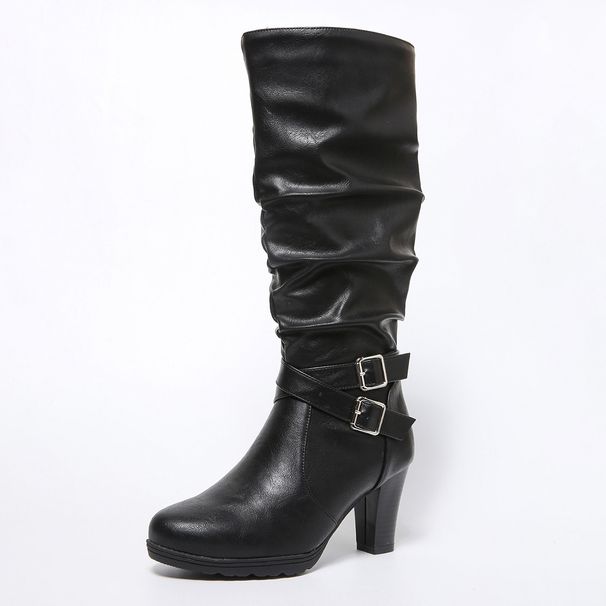 Women's High Heel Pointed Toe Over The Knee Boots Side Zipper Chunky Heel Fashionable Light Luxury Winter Boots Chunky Heel_vogvips.com