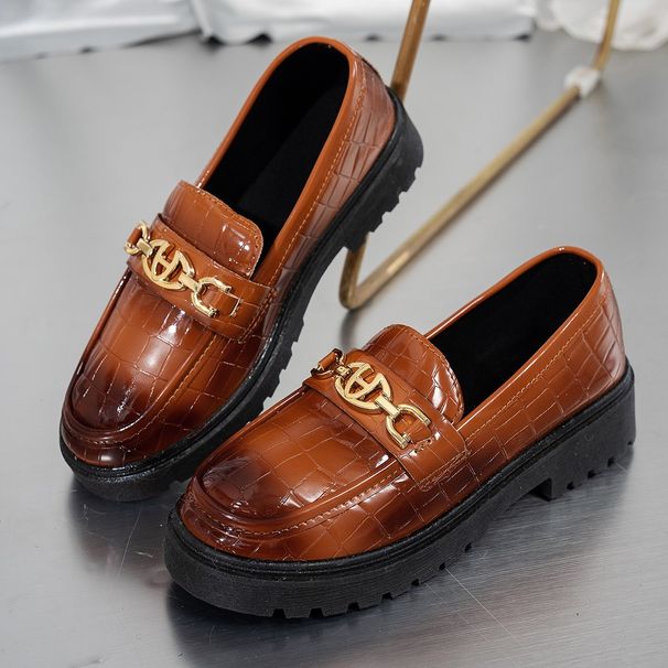 Women's Soft Leather Platform Loafers Slip on Style Brown plus Size Summer Low Top Versatile Shoes_vogvips.com