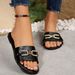 Women's Shoes, New Fashion Slippers, Classic And Versatile, Solid Color With Metal Decoration, Square-Toed Flat Sandals_vogvips.com