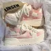 Womens Pink White Walking Shoes Anti Slip Gym Outdoor Sport Tennis Gradient Platform Sneakers With Chunky Laces_vogvips.com