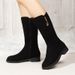 Frosted Velvet Surface Snow For Women, Chunky Heel, 2024 Autumn Winter New Mid-Calf , Mid-Heel, Warm Lined Women's_vogvips.com