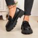 Women's Plus Size Loafers Black Thick Soled Retro British Style Shoes Autumn Winter_vogvips.com