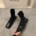 French Style Square Toe Slim Women's 2025 New Autumn Winter Shoes Loafers Short Knitted Elastic Sock Boots_vogvips.com