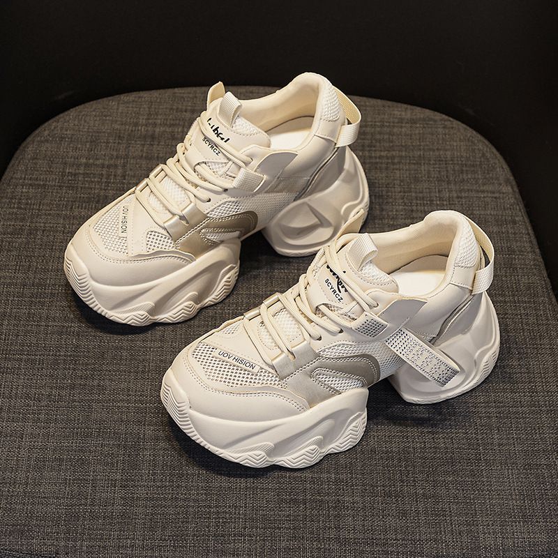 Thick-soled Transparent Mesh And Double-layer Mesh Heightening Dad Shoes Casual Versatile Style Small Women's Shoes_vogvips.com