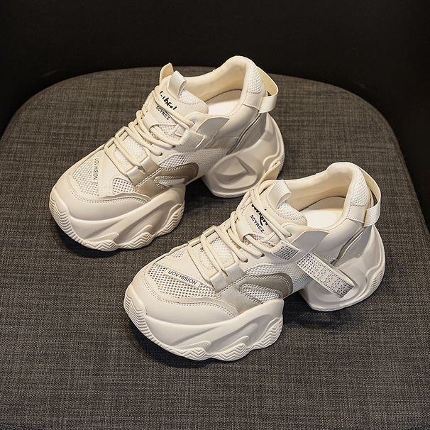 Thick-soled Transparent Mesh And Double-layer Mesh Heightening Dad Shoes Casual Versatile Style Small Women's Shoes_vogvips.com