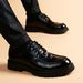 Men's Casual Leather With Crocodile Pattern, Fashionable Thick Soles, Raised Inner Wedding Shoes, Youth British Style_vogvips.com