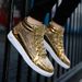 European Warm Series Nightclub Shiny Personality Martin Men's Casual High-top Leather Shoes With Rhinestones Gold Boots Size 48_vogvips.com