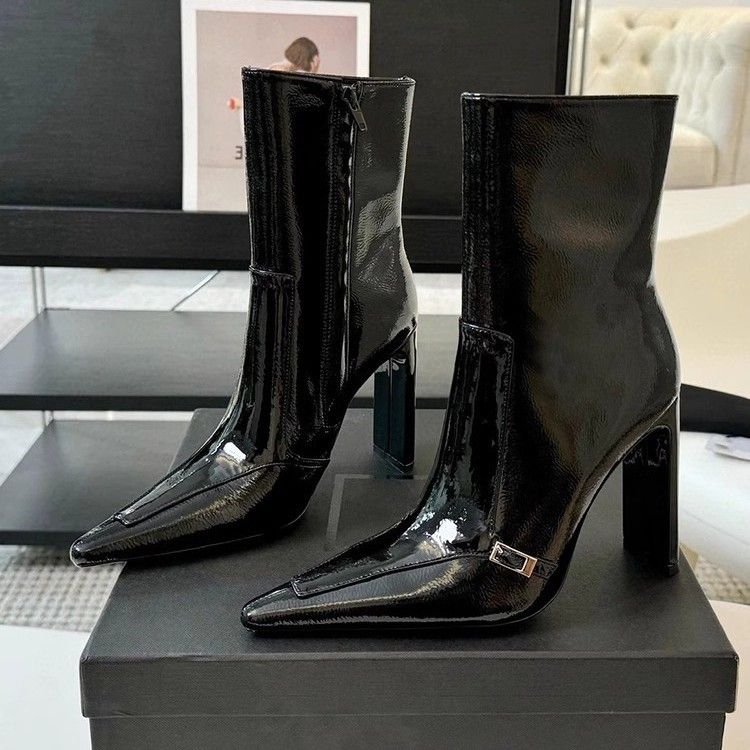 Women's Pointed Toe Ankle Boots – Chunky Heel, Faux Fur Lined, Slip-Resistant, Stylish Black Martin Boots For Fall & Winter_vogvips.com