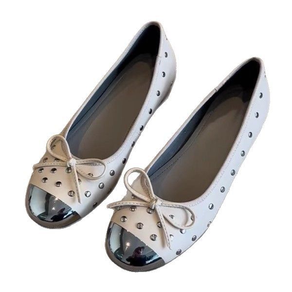 Round-Toe Women's Flats, White Lace-Up Bow Casual Shoes 2025 Fall/Winter New_vogvips.com