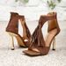 Women's Bohemian Style Brown Suede Square-Toed High-Heeled Sandals With Tassel Decoration, Stiletto Heel, Hollow Design,_vogvips.com