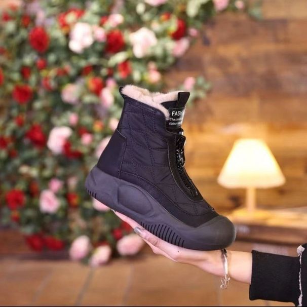 Autumn Winter New Versatile Snow Boots Flat Waterproof Cotton Shoes Fleece Lined Thickened Warm High-top Women_vogvips.com