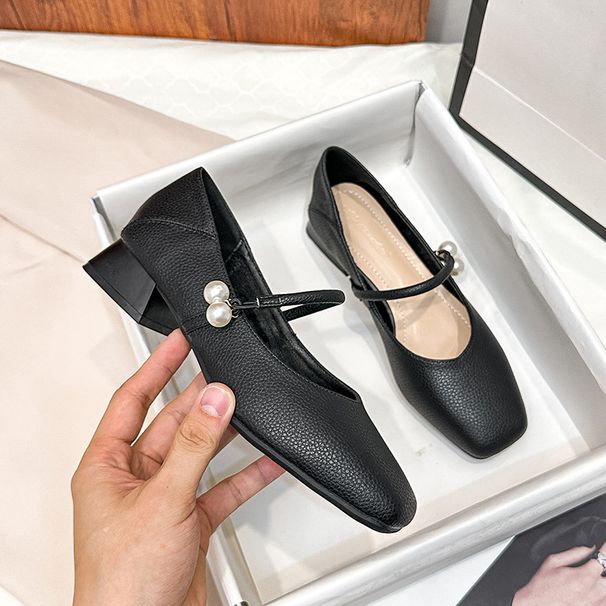 Square Toe Chunky Mary Jane 2025 Spring New Soft Leather Retro French Style Shallow Mouth Low Heel 3cm Single Shoes For_vogvips.com