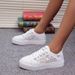 Women Fashion Summer Casual White Cutouts Lace Canvas Hollow Breathable Platform Flat Shoes Woman Sneakers_vogvips.com