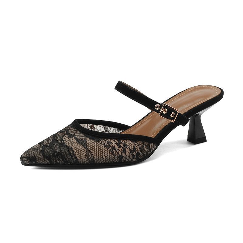 Baotou Half Slippers, Women's 2025 New Style, Mesh Mill Shoes, Pointed Stiletto High Heels, Lazy One Line Strap,_vogvips.com