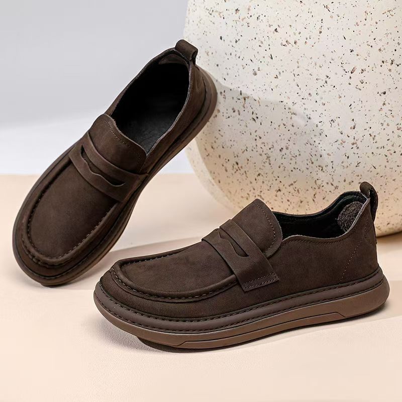 Crooked Leather Shoes For Men, 2025 Autumn New Item, Thick Soled Loafers, Men's Casual Set Bean Shoes, Trendy_vogvips.com