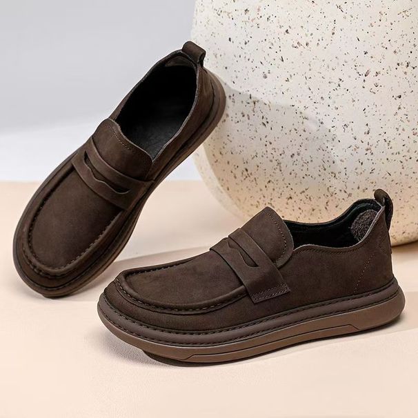 Crooked Leather Shoes For Men, 2025 Autumn New Item, Thick Soled Loafers, Men's Casual Set Bean Shoes, Trendy_vogvips.com