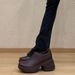 Thick Sole Height Increase 7. Round Head Loafers Women's Commuting Small Leather Shoes Single Shoes_vogvips.com