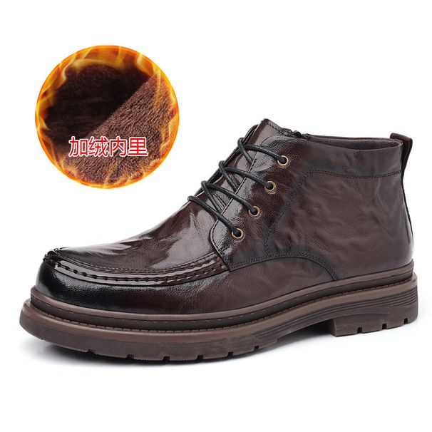 European Warm Series First Layer Sheepskin Martin Mid-top Winter Cotton Shoes Work Genuine Leather Men's Snow Boots_vogvips.com