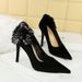 3391-H63L Flower Glitter High Heels, Shallow Mouth Pointed Sexy Women's Shoes, Suede Thin Heel Sole Sole, Single Shoe_vogvips.com