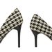 9283-1 European And American Style Houndstooth High Stiletto Heels Shallow Mouth Pointed Toe Pearl Chain Plaid Women's_vogvips.com