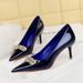 Light Luxury Women's Shoes Thin Heel High Heel Shallow Mouth Pointed Patent Leather Metal Rhinestone Decorative Single Shoes_vogvips.com