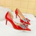 638-AH21 Korean Style Banquet Women's High Heels Stiletto Shallow Mouth Pointed Toe Side Hollow Patent Leather_vogvips.com