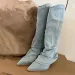 Pleats Blue Denim Thigh High For Women 2024 Spring Thick Heeled Pointed Toe Cowboy Woman Slip On Western Long Boots_vogvips.com