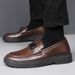 New Fashion Trendy Versatile Slip-on Casual Leather Shoes, Solid Color, Waterproof, Lightweight, And Durable Men's_vogvips.com