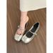 Mary Jane Mouth Chunky Heel Single Shoes Women 2024 Spring New Korean Style Square Toe Flat Shallow Soft Sole Loafers_vogvips.com