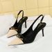 Women's shoes with thin heels, high heels, light mouth, color matching pointed metal chain decoration with hollow back strap single shoes_vogvips.com