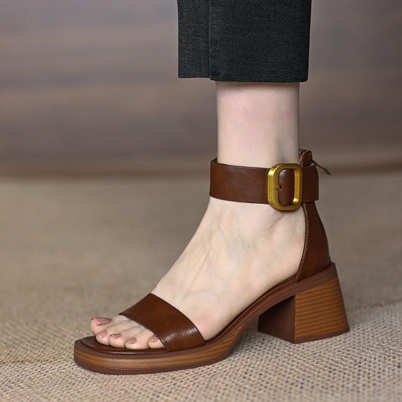 Sandals Women's Summer French Zipper Thick Heel Single Line Buckle Roman High Heels_vogvips.com