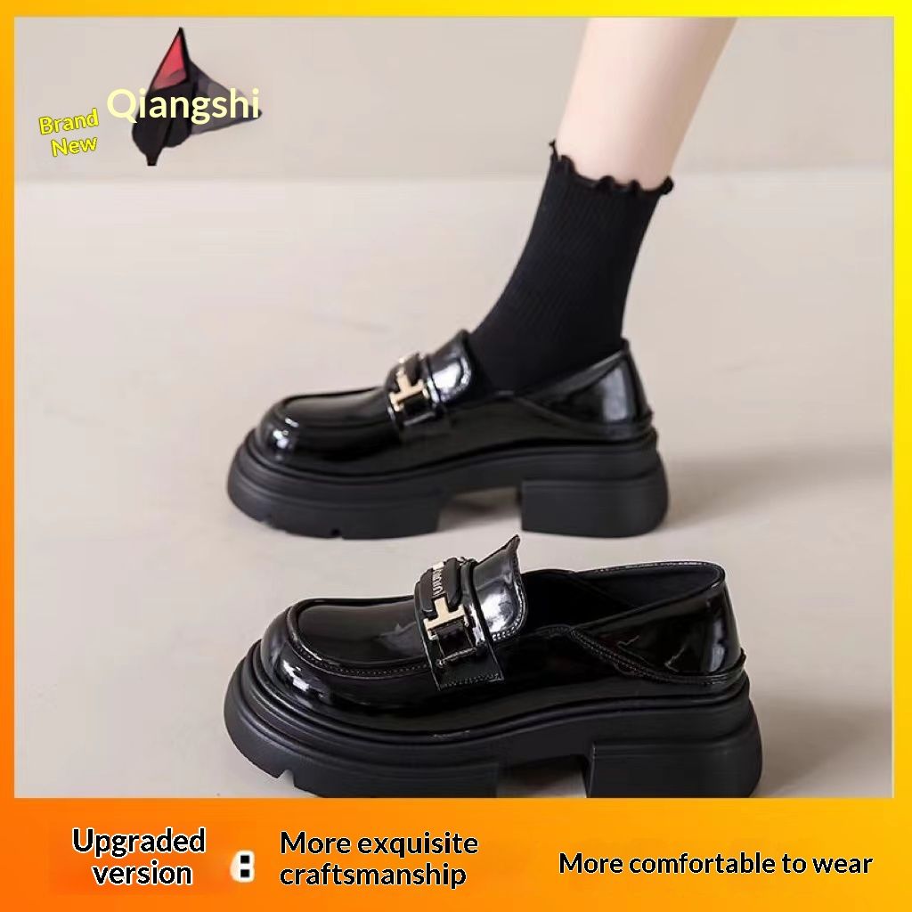 High Quality Thick Sole Chunky Heel Student Leather For Women 2023 Autumn New Versatile French Style Loafers Slip-On Single Shoes Ins_vogvips.com