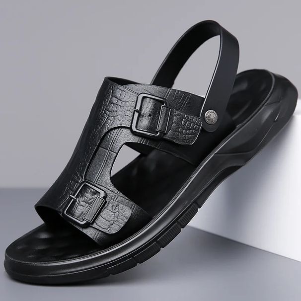2024 New Men's Sandals Outer Wear Dual Use Car Beach Shoes Youth Versatile Leather Slippers Wholesale_vogvips.com