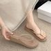 European Style Rhinestone 4CM Women's Summer Flip-flops For Outdoor Wear, Thick-soled Thong Sandals, Wedge Heel Beach_vogvips.com